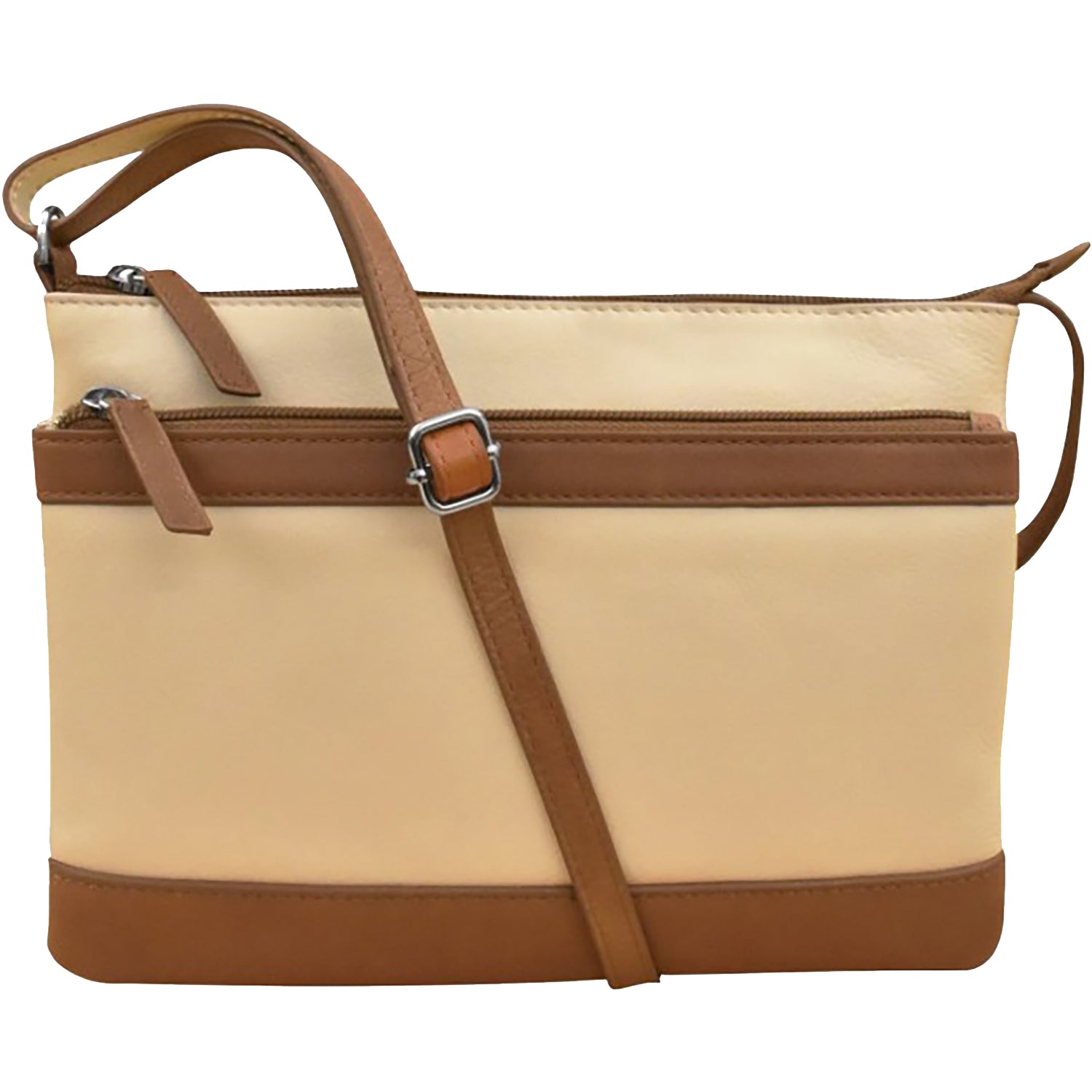 Womens Ili new york ili New York Double Zip Crossbody Bag Taupe/Antique Saddle Leather Taupe/Antique Saddle Leather