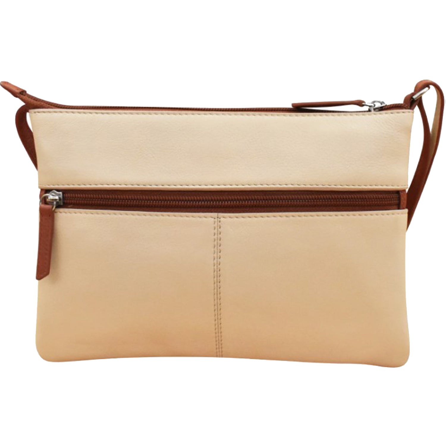 Womens Ili new york ili New York Double Zip Crossbody Bag Taupe/Antique Saddle Leather Taupe/Antique Saddle Leather