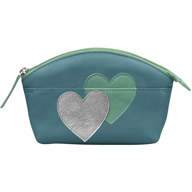 Women's ili New York Double Heart Cosmetic Case Aqua/Silver/Turquoise Leather