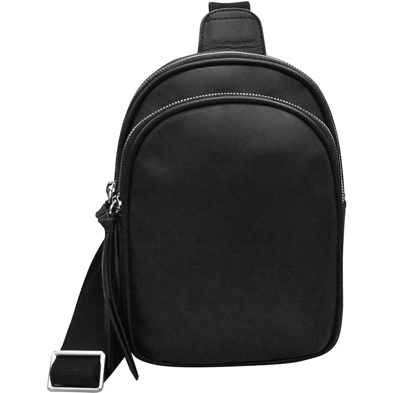 Women's ili New York Double Zip Sling Bag Black Leather