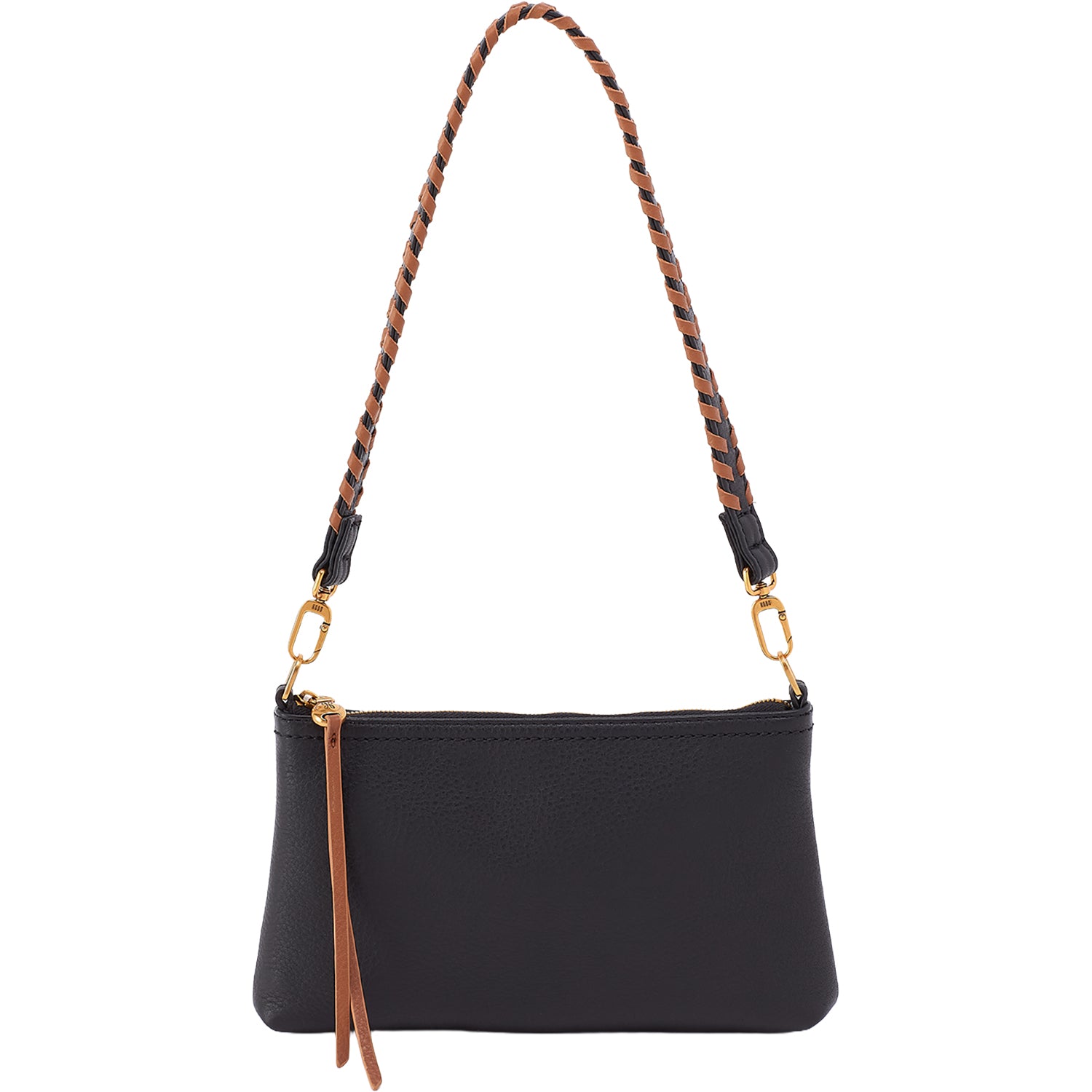 Womens Hobo Hobo Darcy Crossbody Handbag Black Pebbled Leather with Timber Brown Trim Black Pebbled Leather with Timber Brown Trim
