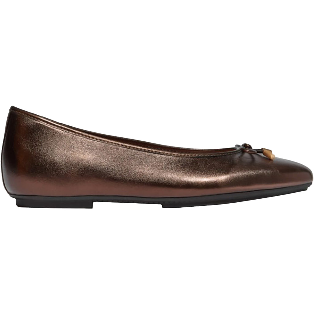 Women's Fitflop Delicato Bow Soft Metallic-Leather Ballet Flat Metallic Chocolate Brown