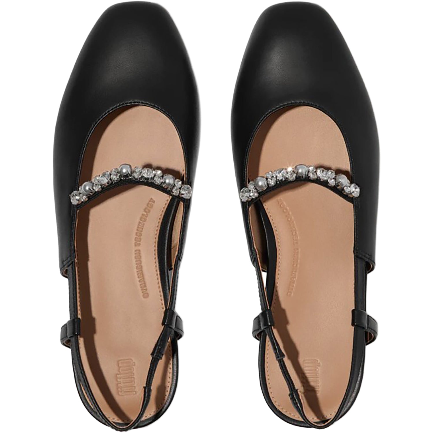 Womens Fit flop Fitflop Delicato Pearls-and-Crystal Slingback Women's Dress Flats Black Black