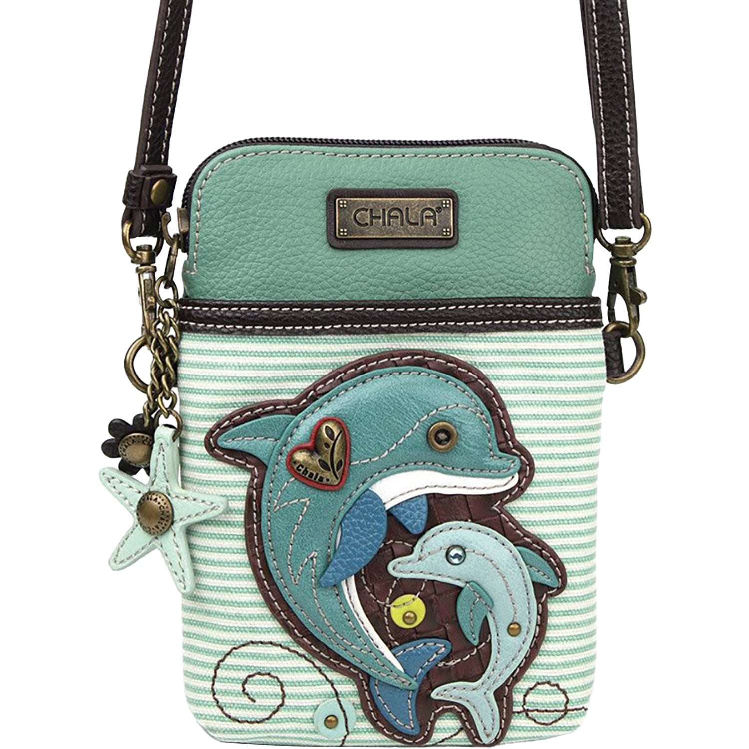 Chala Chala Dolphin Cell Phone Crossbody Handbag Teal Stripe Teal Stripe