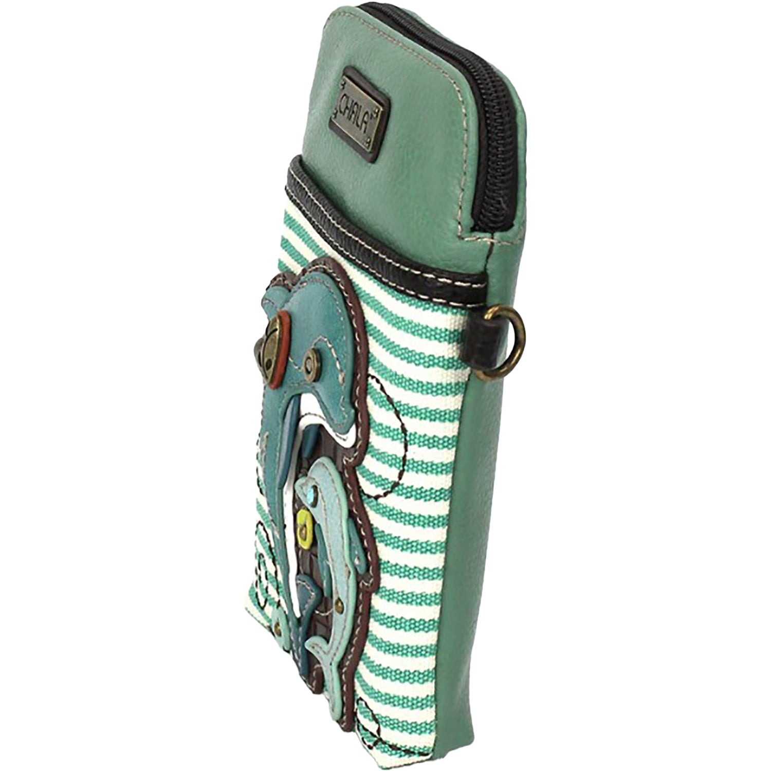 Chala Chala Dolphin Cell Phone Crossbody Handbag Teal Stripe Teal Stripe