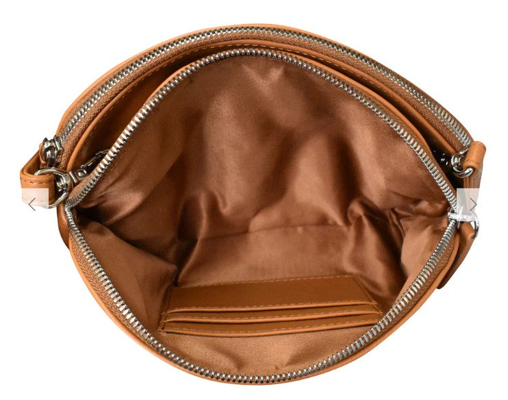 Womens Ili new york ili New York Double Zip Dome Bag Handbag Antique Saddle Antique Saddle