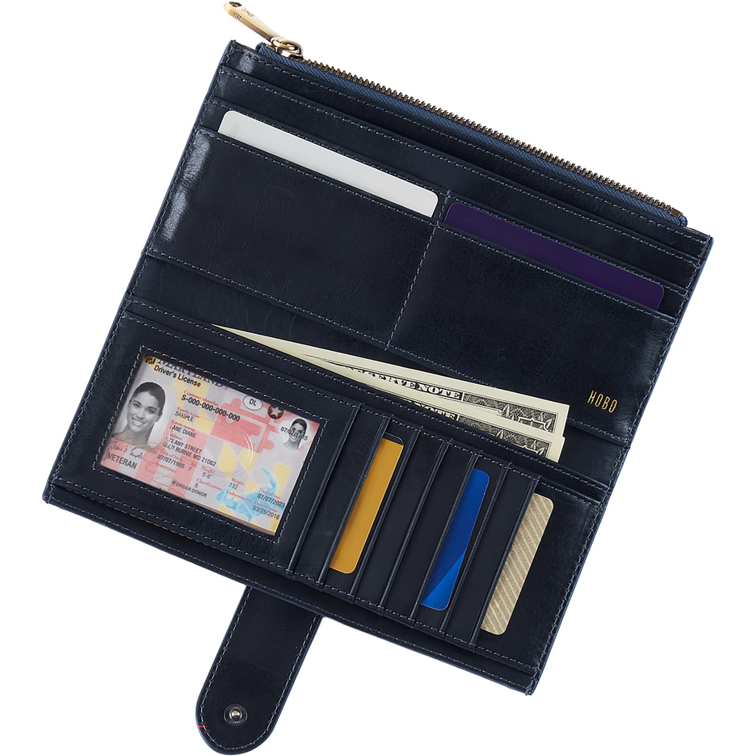 Womens Hobo Hobo Dunn Continental Wallet Navy Horizon Patina Leather Navy Horizon Patina Leather