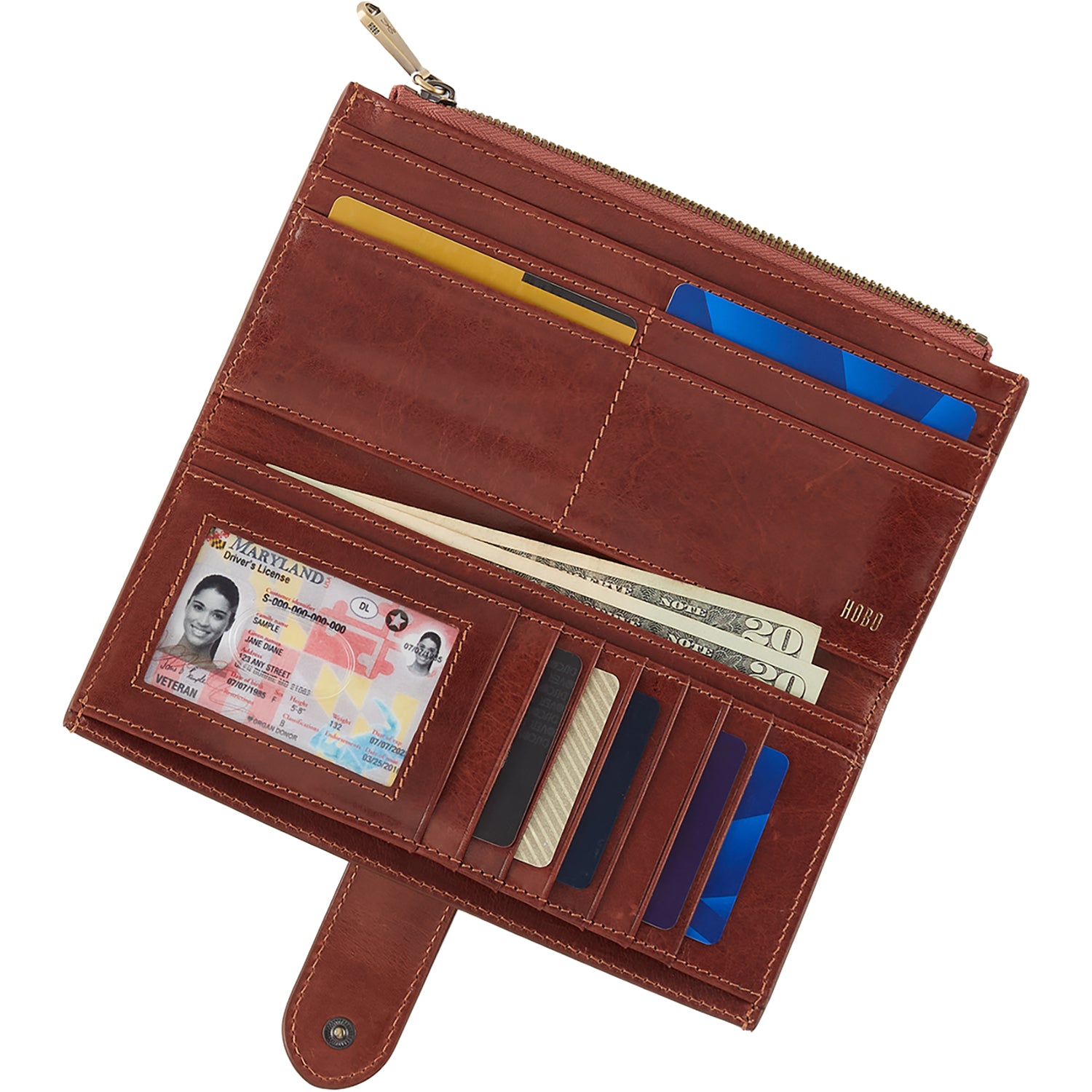 Womens Hobo Hobo Dunn Continental Wallet Pecan Ridge Patina Leather Pecan Ridge Patina Leather