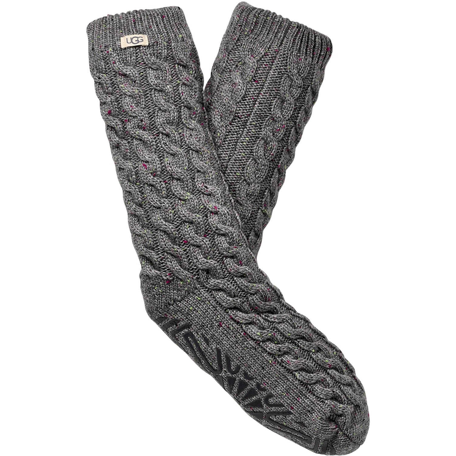 Womens Ugg Women's UGG Elowyn Cable Knit Fleece Lined Sock Charcoal Heather Charcoal Heather