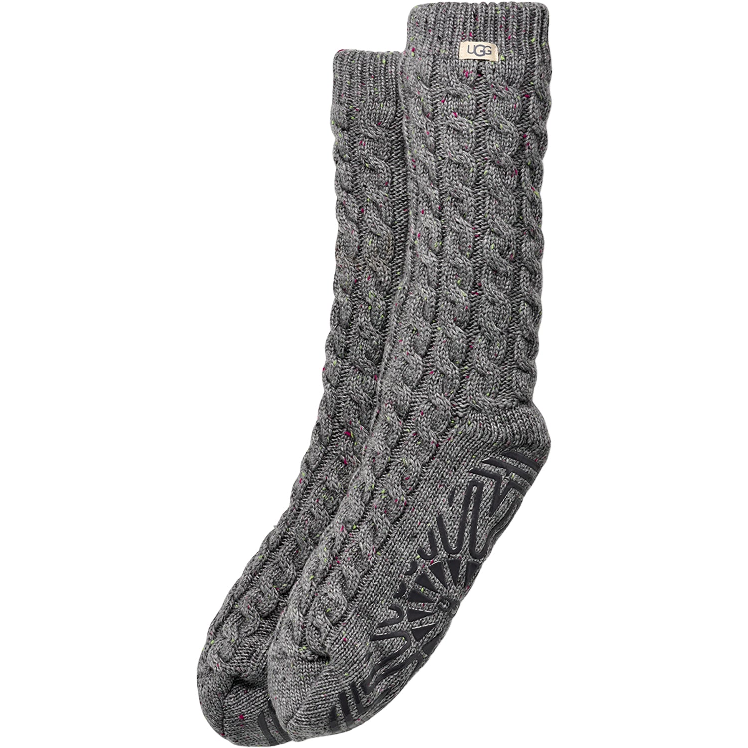 Womens Ugg Women's UGG Elowyn Cable Knit Fleece Lined Sock Charcoal Heather Charcoal Heather