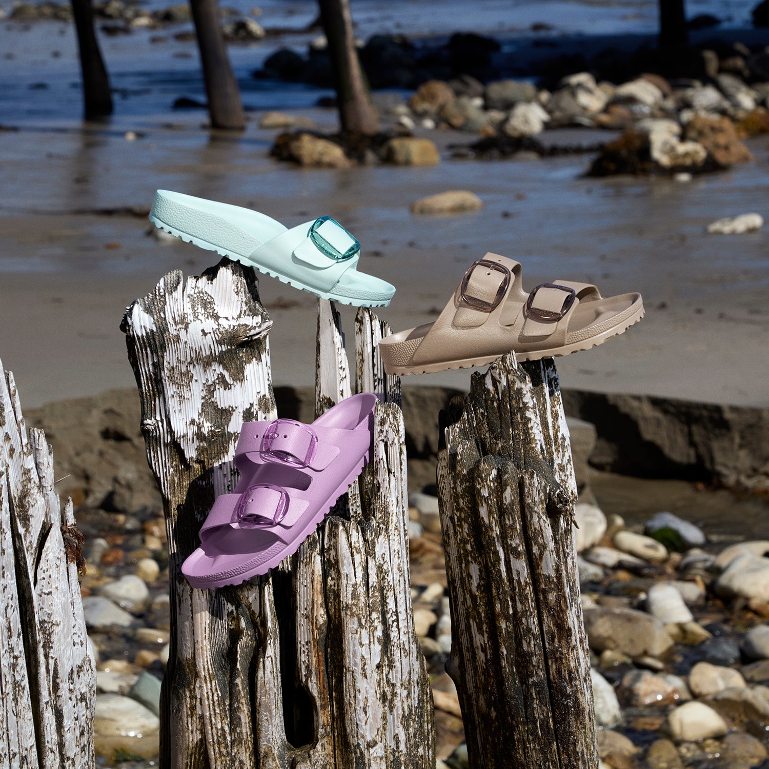 Womens Birkenstock Women's Birkenstock EVA Arizona Big Buckle Gray/Taupe Gray/Taupe