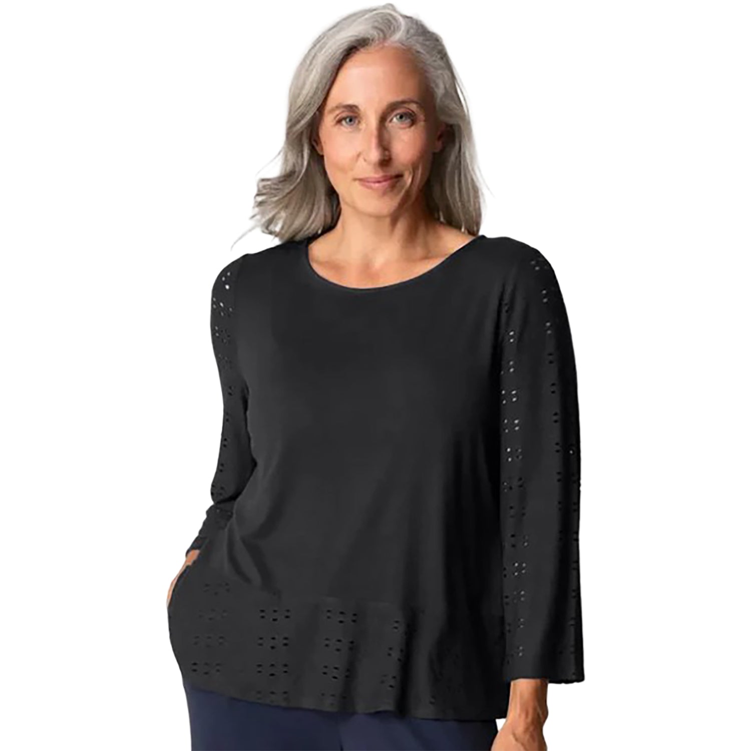 Womens Habitat Habitat Eyelet Blooms Highline Women's Top Black Black