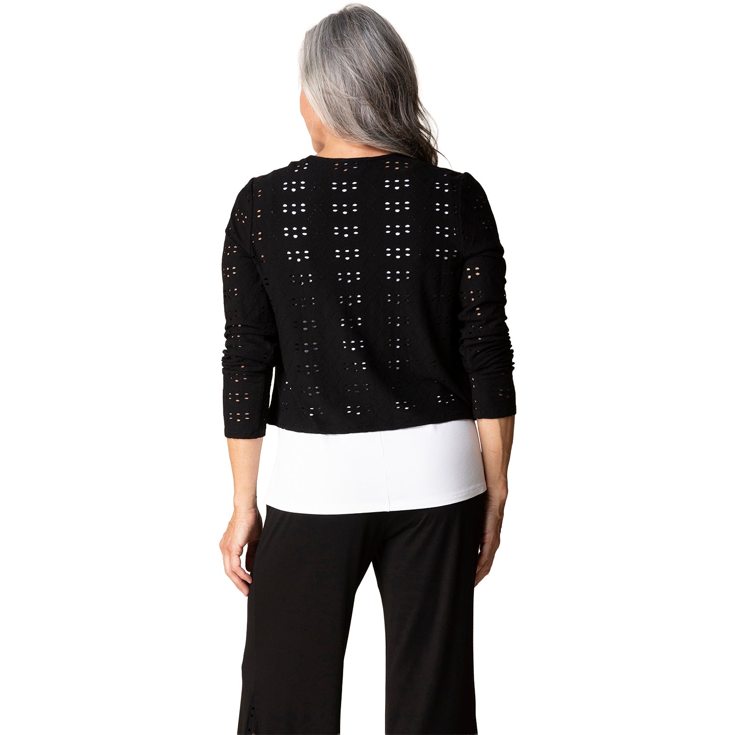 Womens Habitat Habitat Eyelet Blooms Open Front Jacket Women's Outerwear Black Black