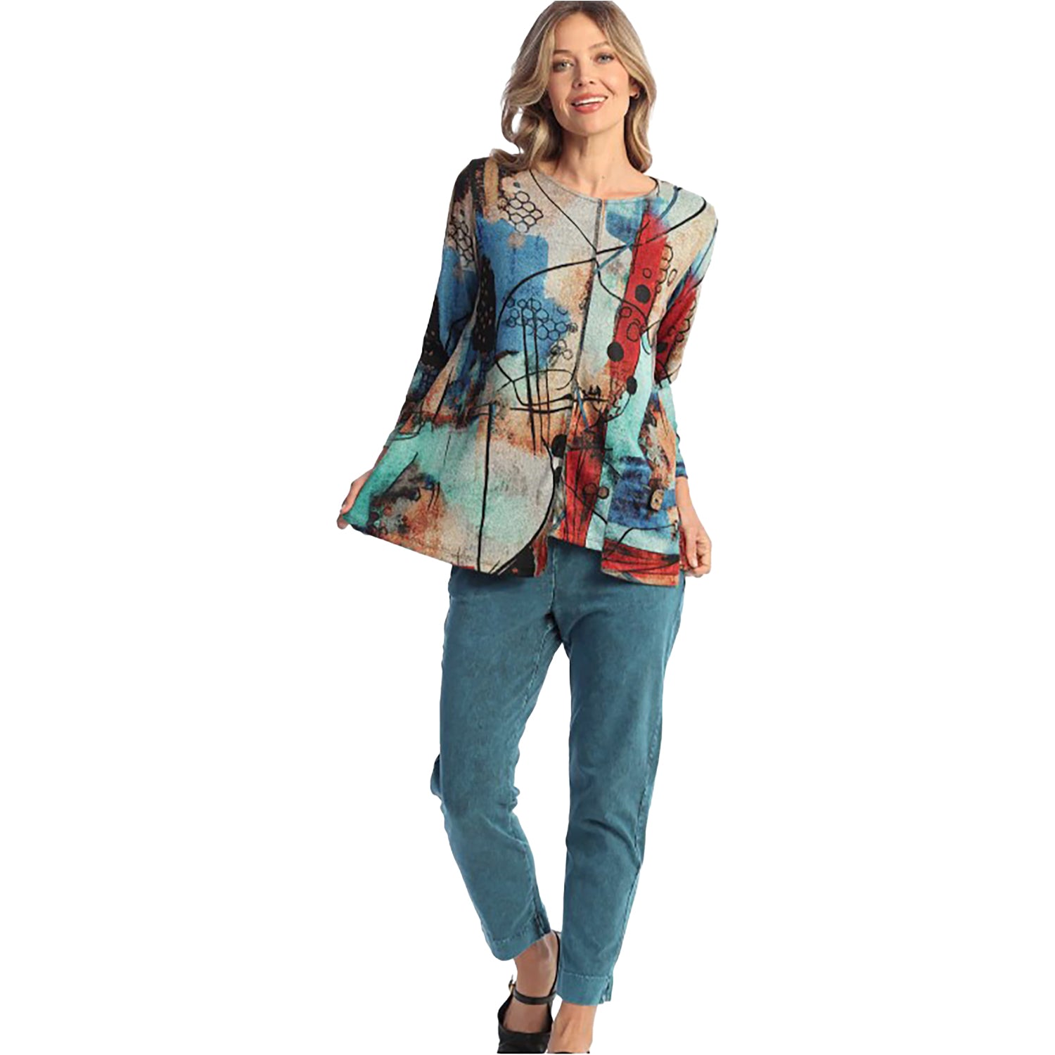 Womens Jess & jane Jess & Jane Long Sleeve Pocket Tunic Women's Tops Long Sleeve Vogue Red Multi Vogue Red Multi