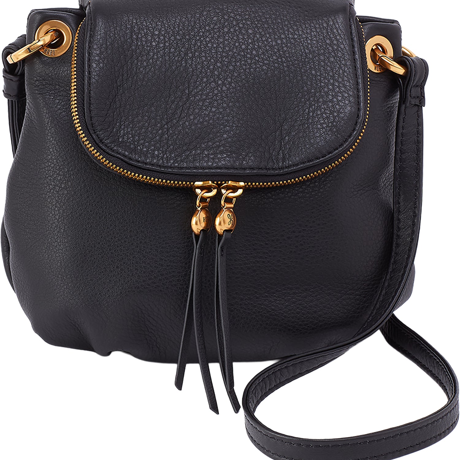 Womens Hobo Hobo Fern Zip-Flap Crossbody Handbag Black Pebbled Leather Black Pebbled Leather