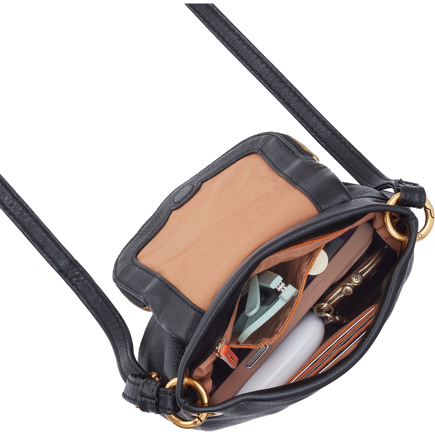 Womens Hobo Hobo Fern Zip-Flap Crossbody Handbag Black Pebbled Leather Black Pebbled Leather