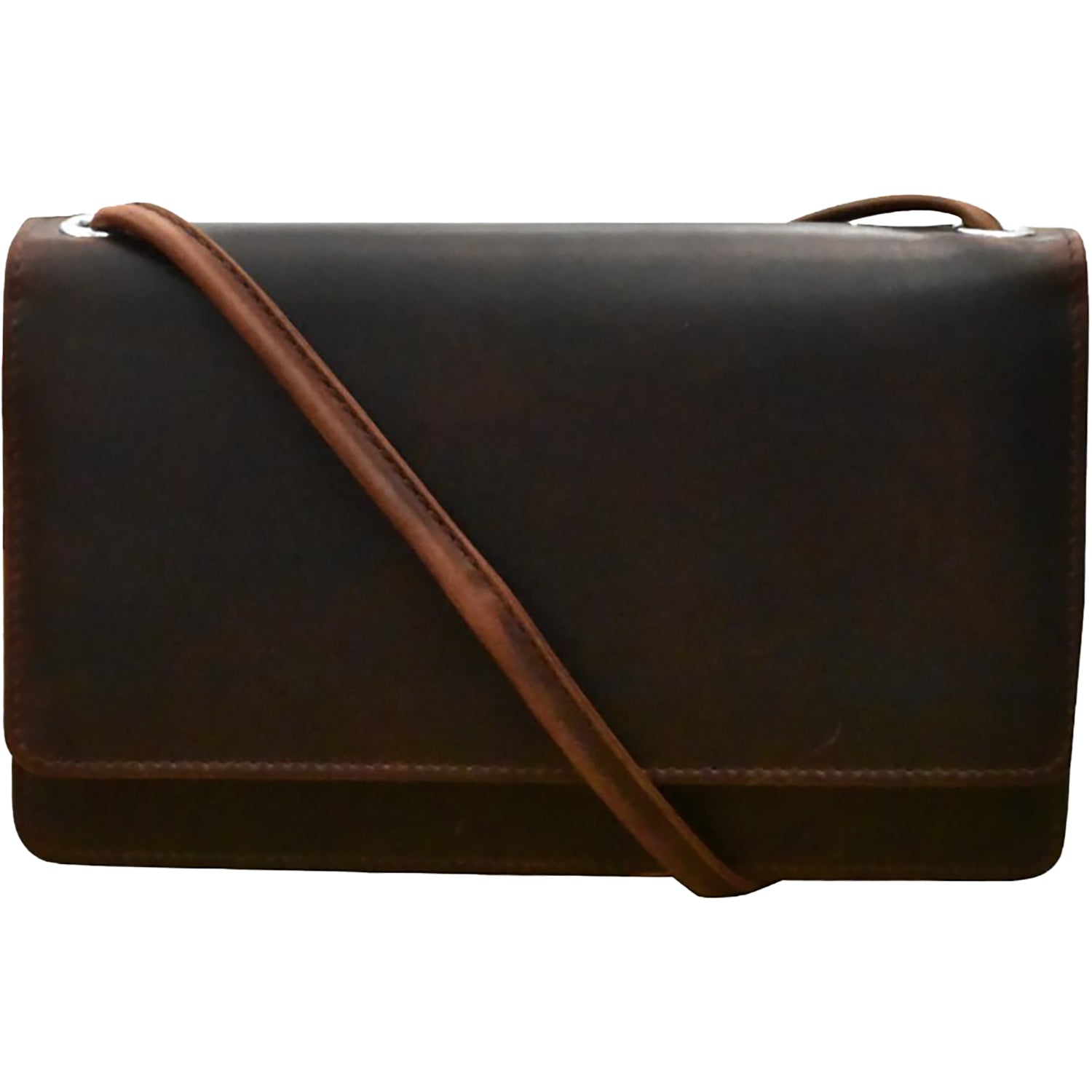 Womens Ili new york ili New York Flap Phone Bag Organizer Handbag Chocolate Distressed Leather Chocolate Distressed Leather