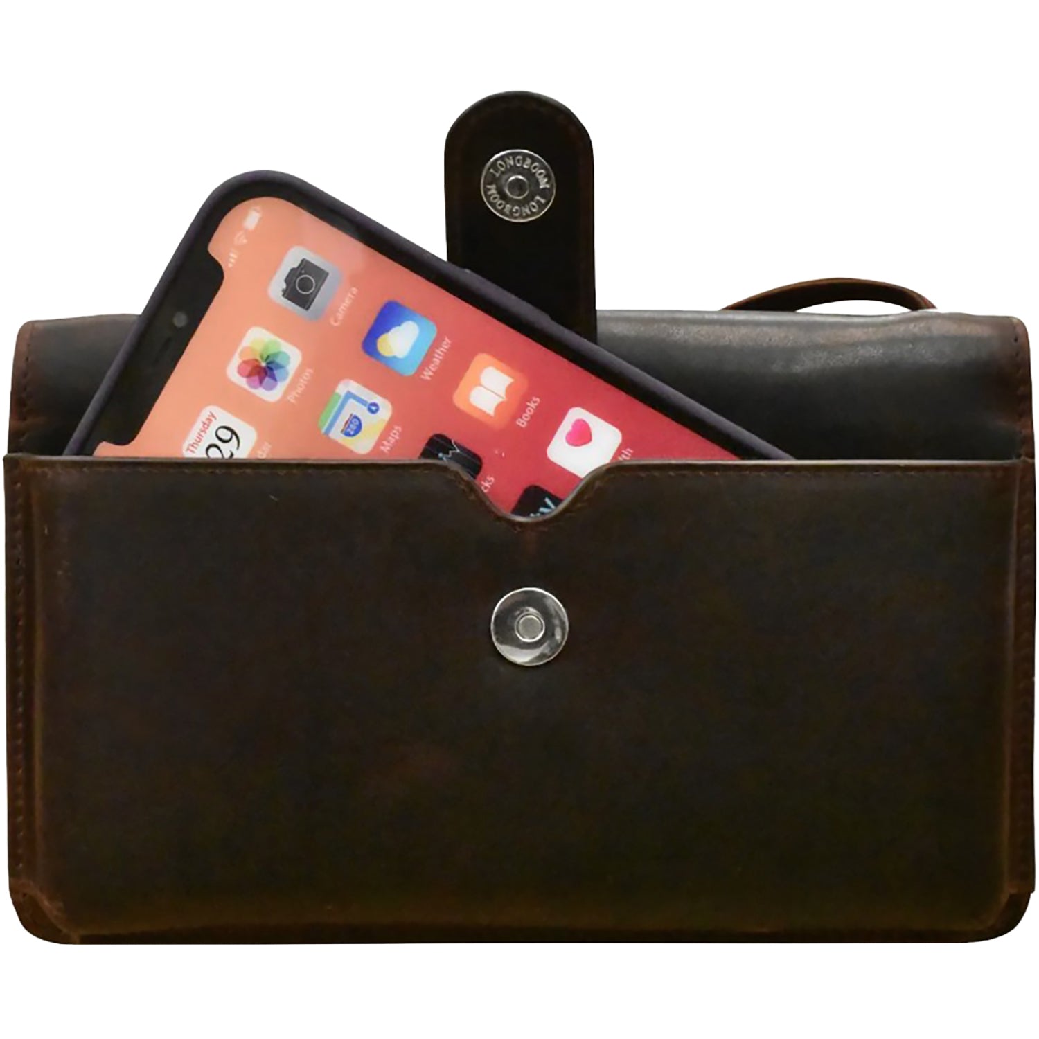 Womens Ili new york ili New York Flap Phone Bag Organizer Handbag Chocolate Distressed Leather Chocolate Distressed Leather