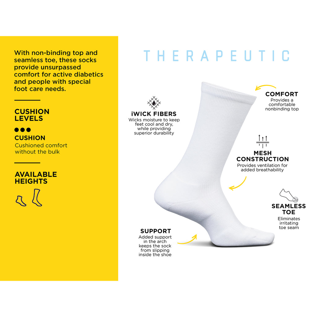 Unisex Feetures Unisex Feetures Therapeutic Crew Socks - X-Large White White