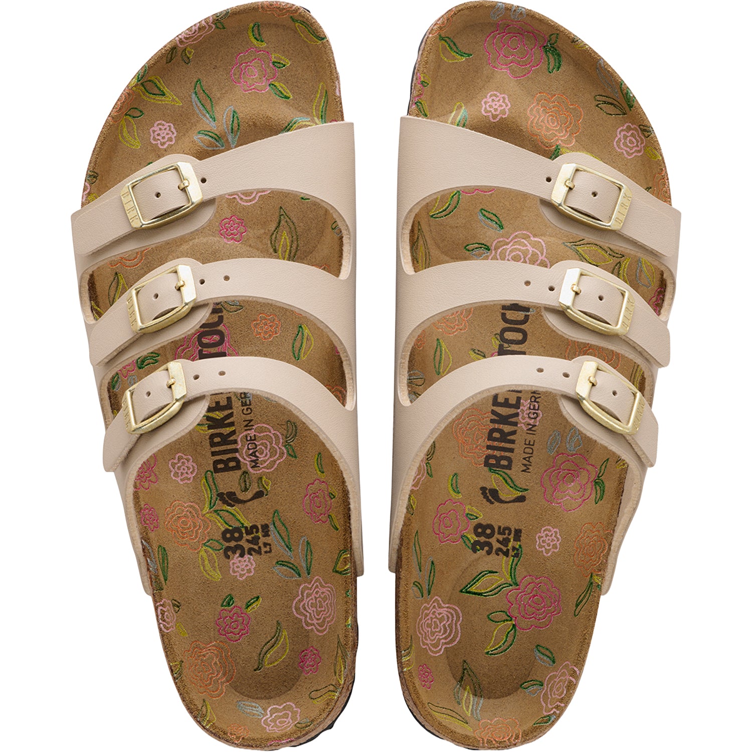 Womens Birkenstock Birkenstock Florida Flowers Women's Sandals Sandcastle Birko-Flor Sandcastle Birko-Flor