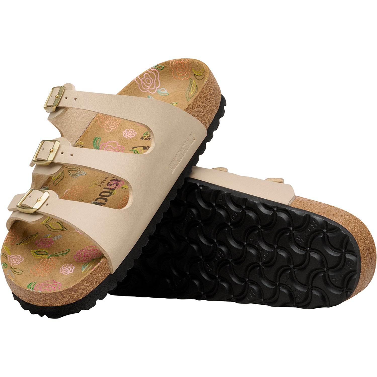 Womens Birkenstock Birkenstock Florida Flowers Women's Sandals Sandcastle Birko-Flor Sandcastle Birko-Flor