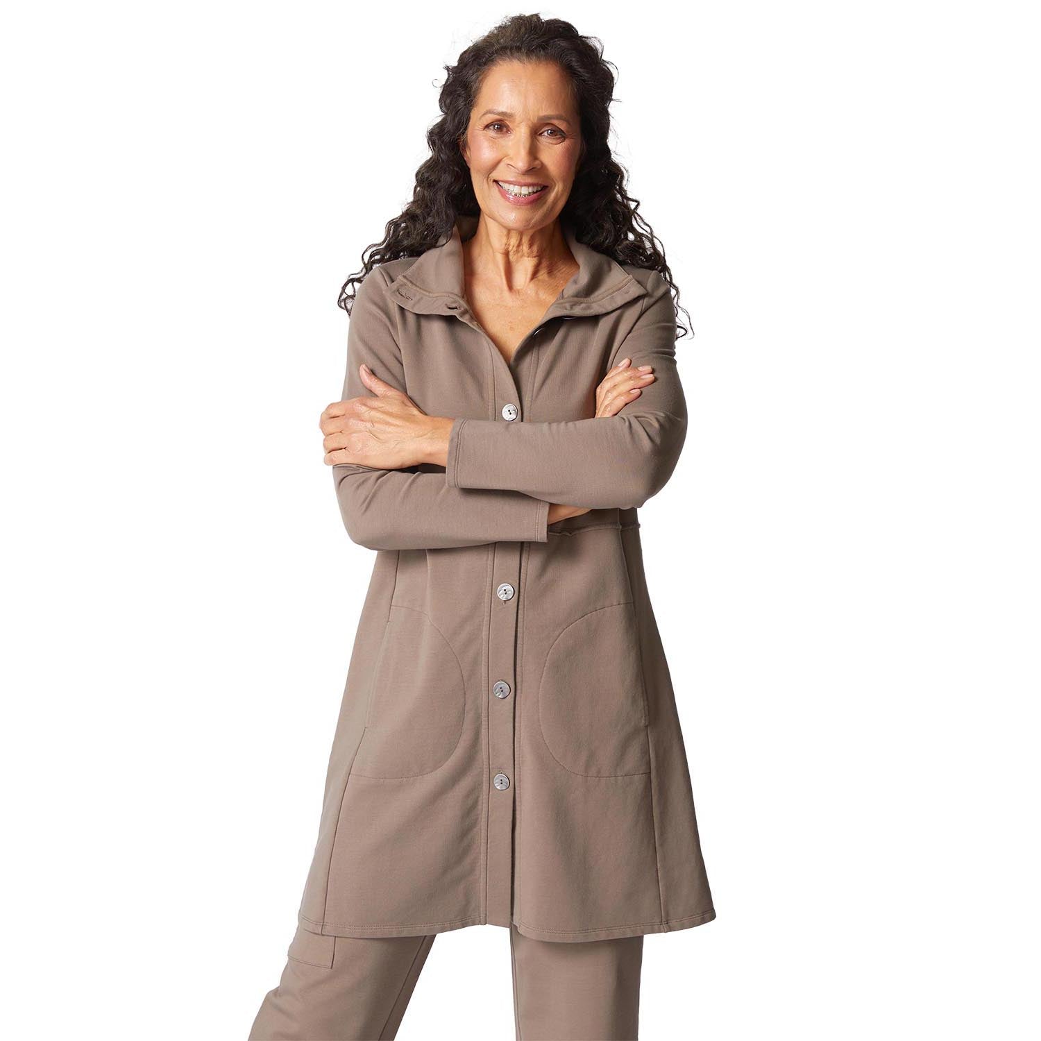 Womens Habitat Habitat French Terry Car Coat Women's Outerwear Truffle Truffle