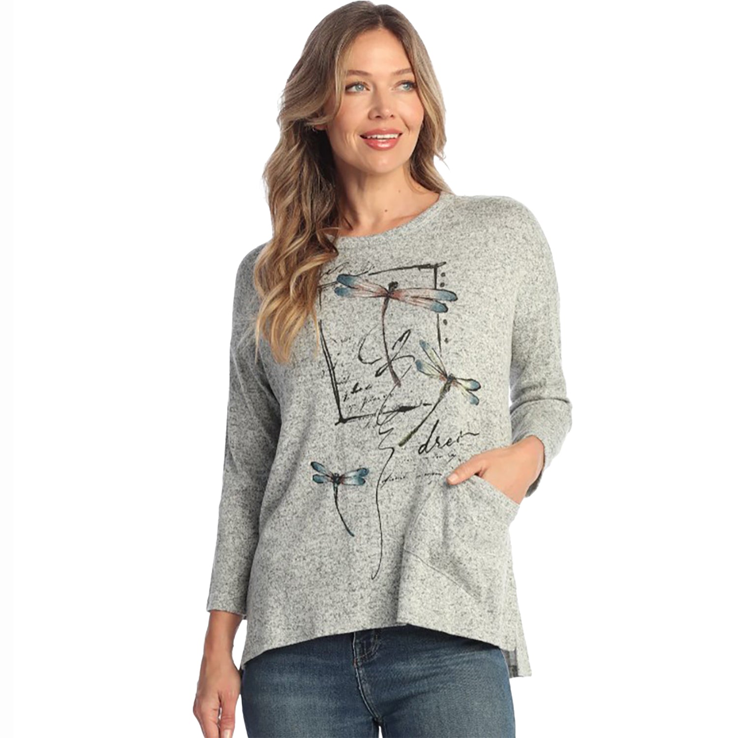 Womens Jess & jane Jess & Jane Long Sleeve Tunic Women's Tops Long Sleeve Heather Grey Flutter Heather Grey Flutter
