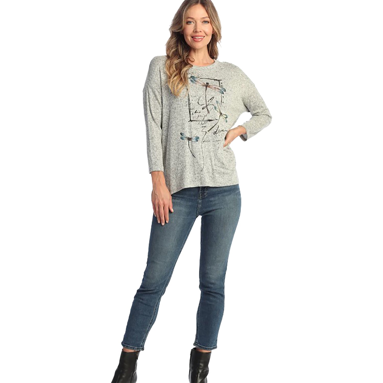 Womens Jess & jane Jess & Jane Long Sleeve Tunic Women's Tops Long Sleeve Heather Grey Flutter Heather Grey Flutter