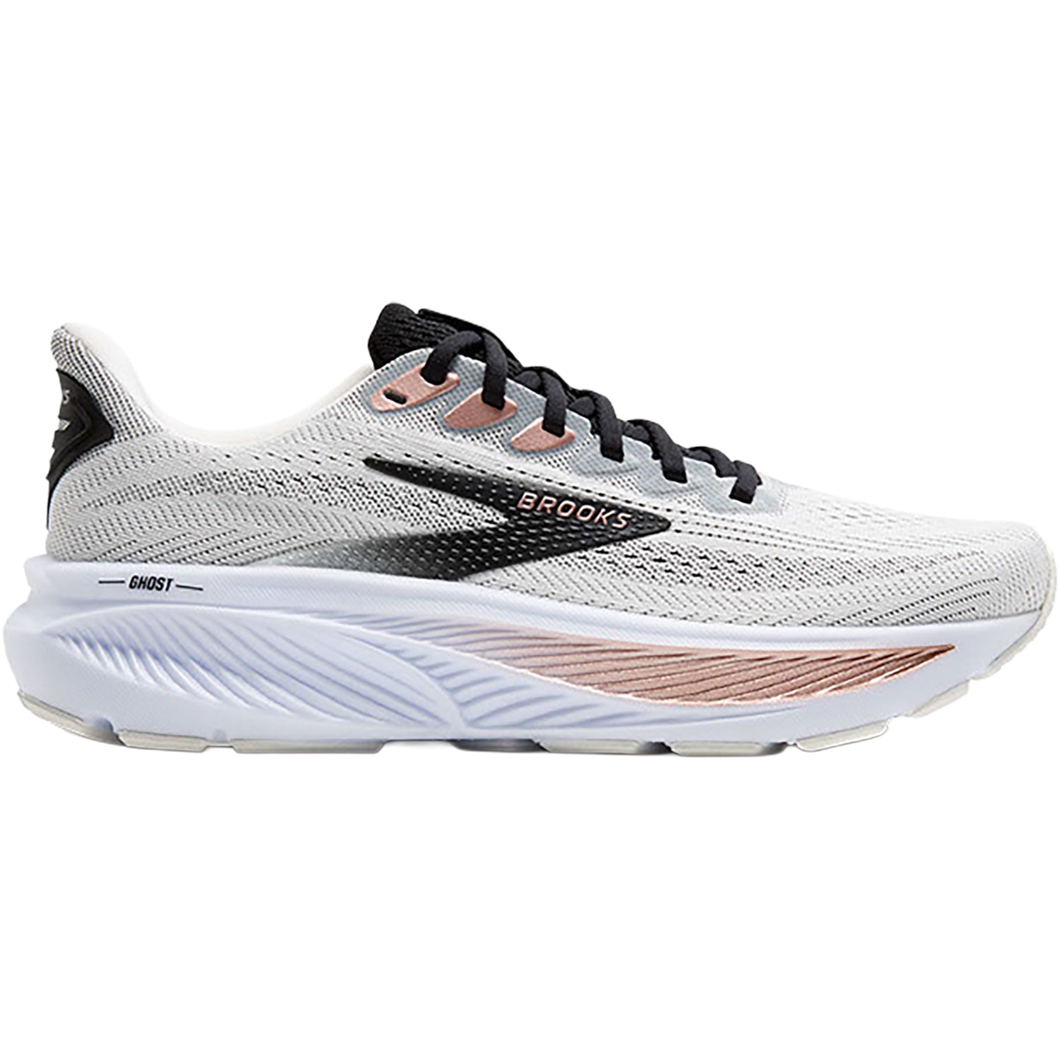 Womens Brooks Women's Brooks Ghost 17 White/Black/Rose Gold (Neutral Support) White/Black/Rose Gold