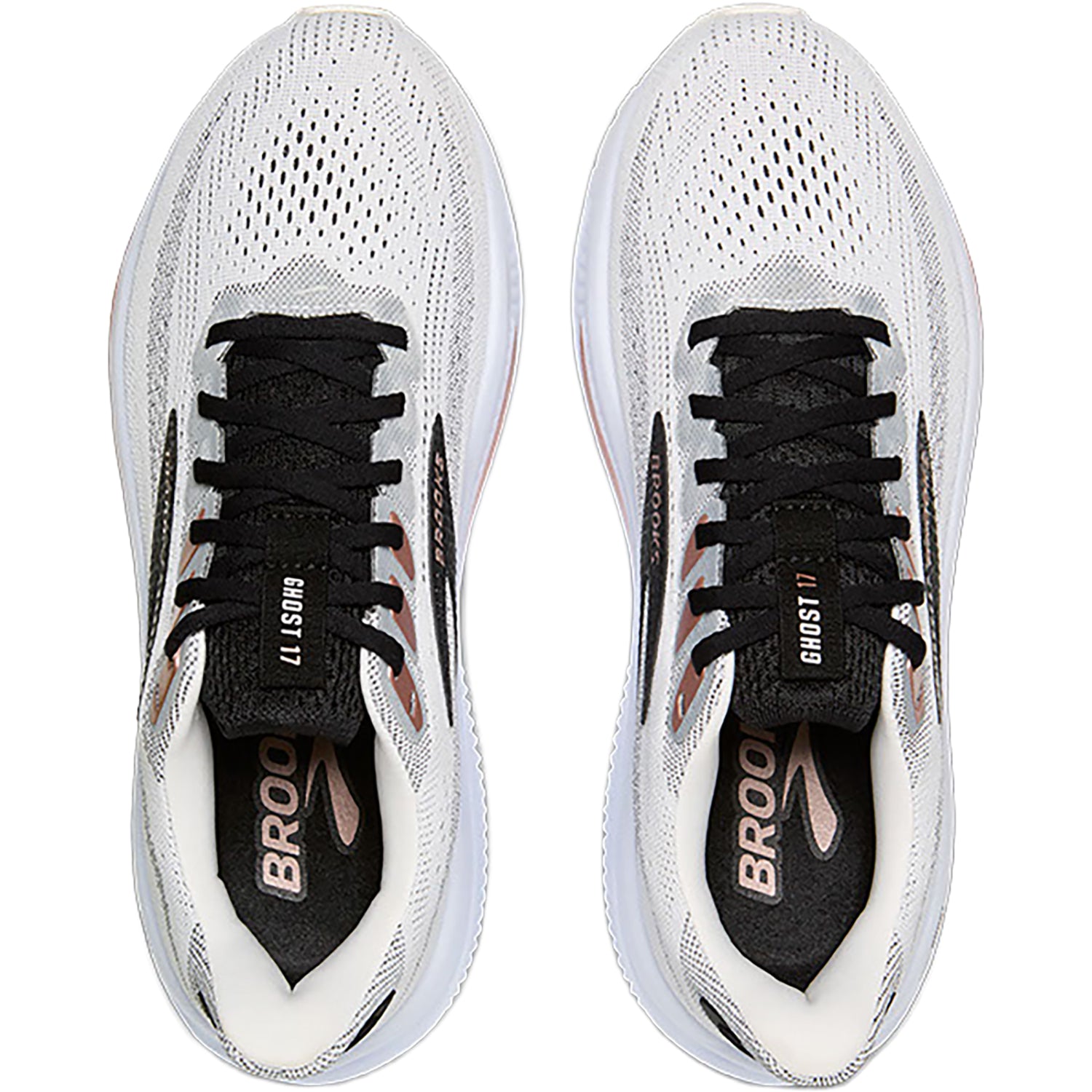 Womens Brooks Women's Brooks Ghost 17 White/Black/Rose Gold (Neutral Support) White/Black/Rose Gold