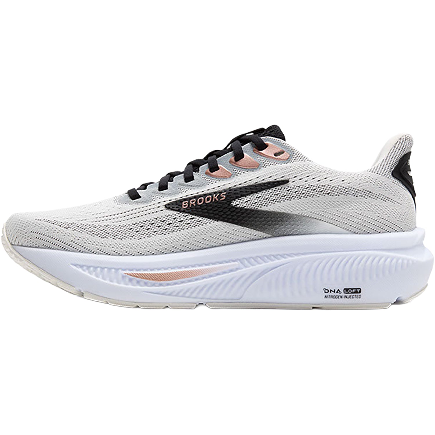 Womens Brooks Women's Brooks Ghost 17 White/Black/Rose Gold (Neutral Support) White/Black/Rose Gold