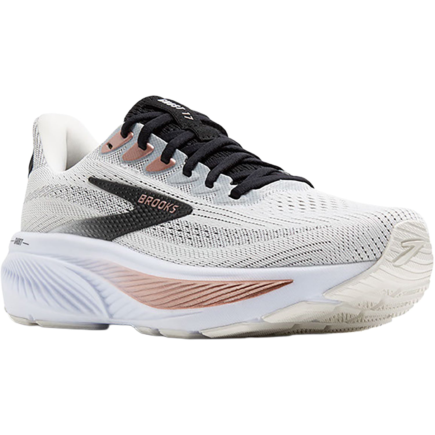 Womens Brooks Women's Brooks Ghost 17 White/Black/Rose Gold (Neutral Support) White/Black/Rose Gold