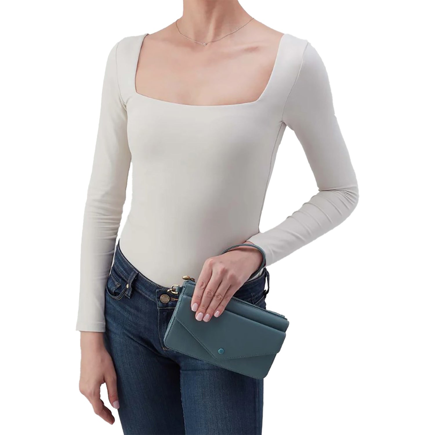 Womens Hobo Hobo Goldie Wristlet Handbag Agave Leaf Pebbled Leather Agave Leaf Pebbled Leather