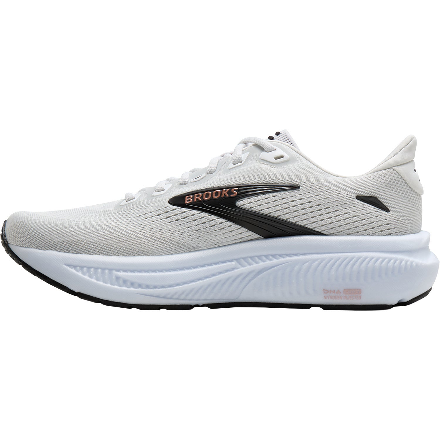 Womens Brooks Brooks Ghost 18 Women's Athletic Shoes White/Black/Rose Gold (Neutral Support) White/Black/Rose Gold