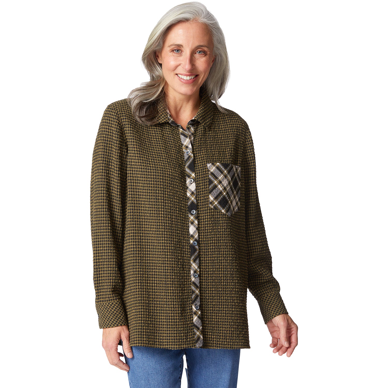 Womens Habitat Habitat Girl Gone Plaid Boyfriend Pocket Shirt Women's Long-Sleeve Top Avocado Avocado