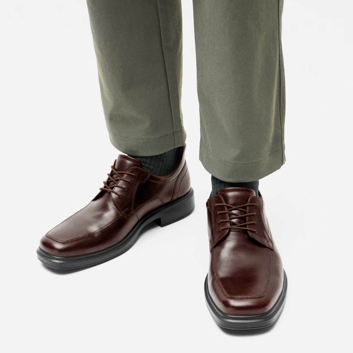 Mens Ecco ECCO Helsinki 20 Easy Slip Apron Toe Tie Men's Dress Lace Up Shoes Potting Soil Potting Soil