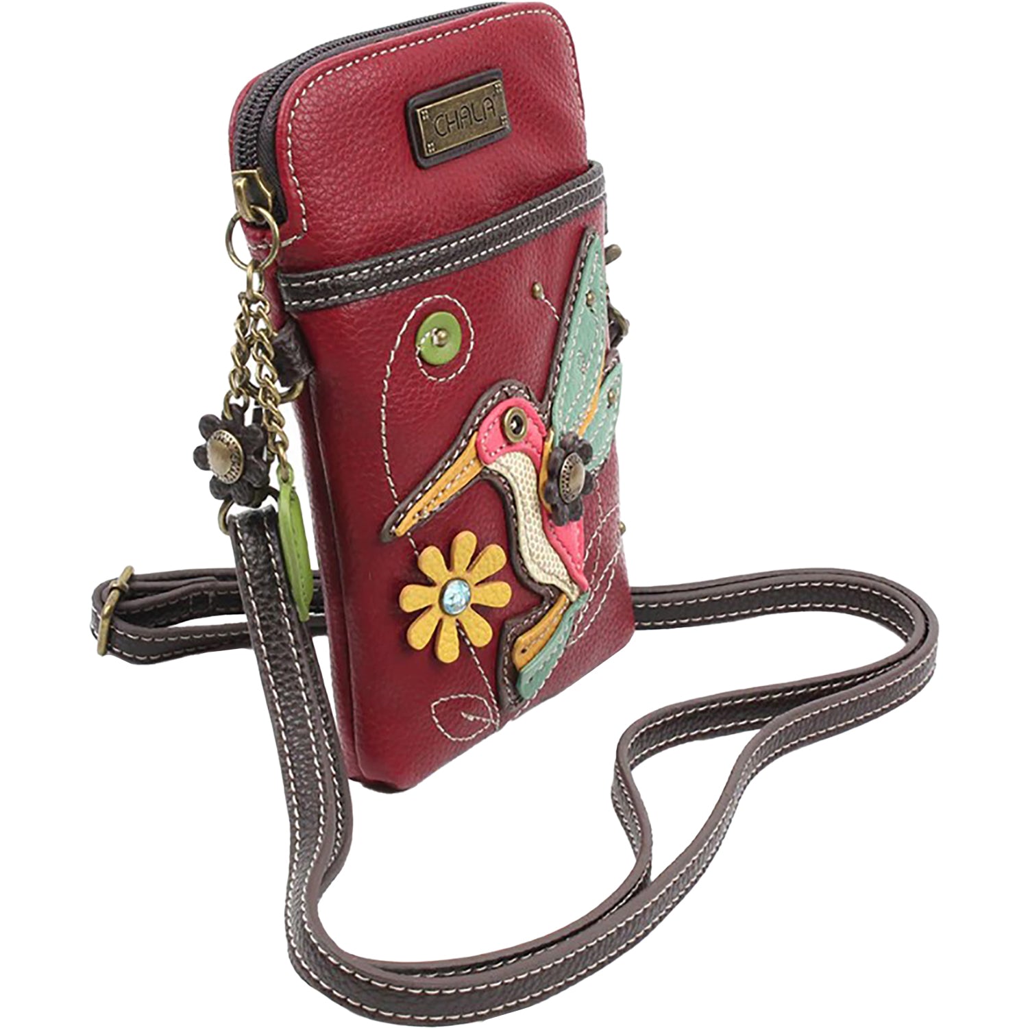 Chala Chala Hummingbird Cell Phone Crossbody Handbag Burgundy Burgundy