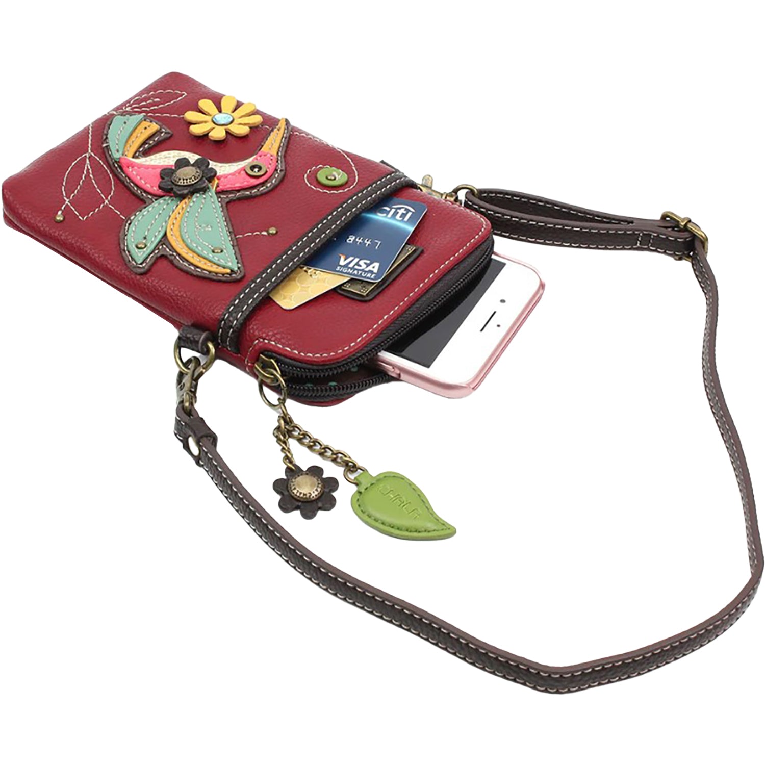 Chala Chala Hummingbird Cell Phone Crossbody Handbag Burgundy Burgundy