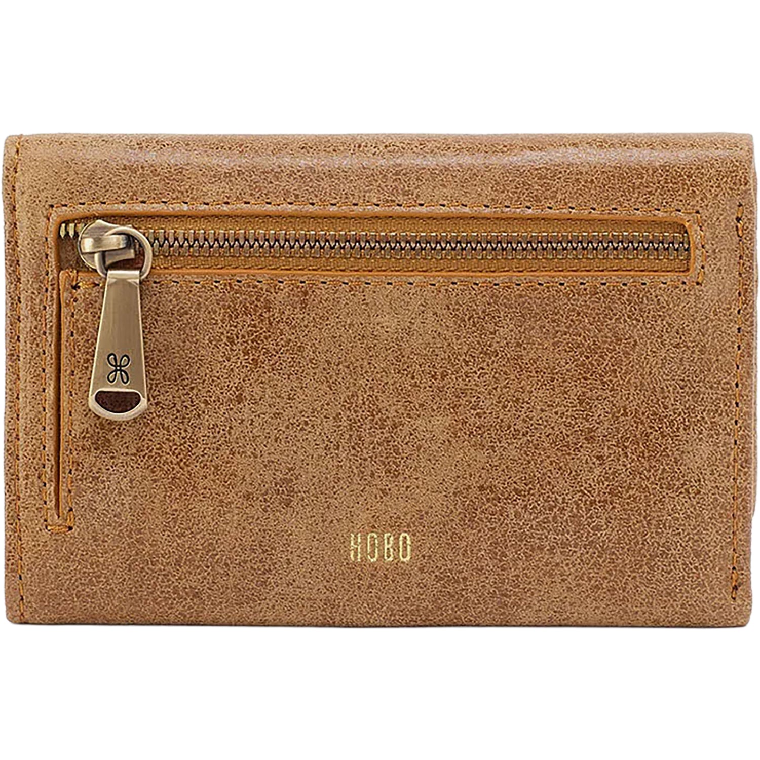Womens Hobo Hobo International Jill Trifold Wallet Buffed Whiskey w/Leather Stitch Buffed Whiskey w/Leather Stitch