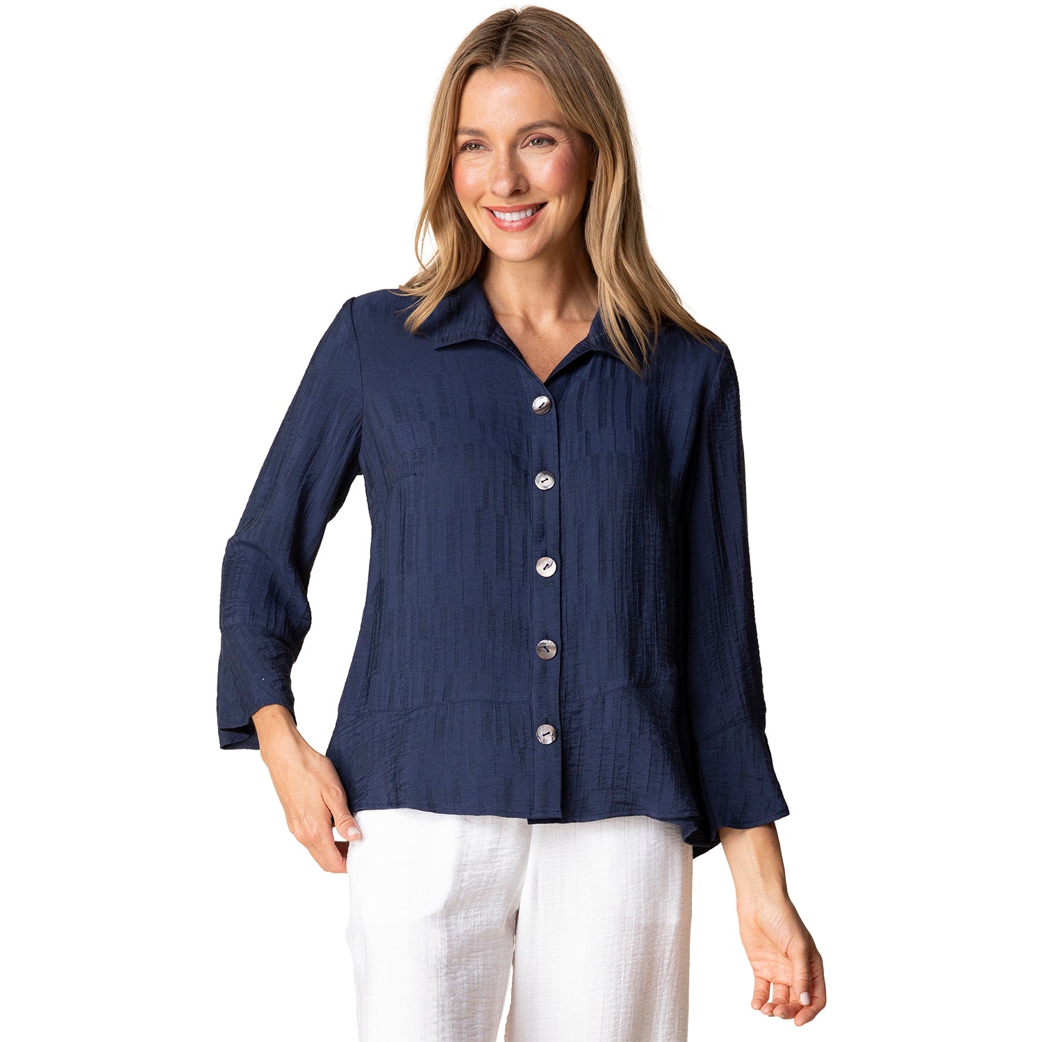 Womens Habitat Habitat Jacquard Flounce Shirt Women's Long-Sleeve Top Navy Navy