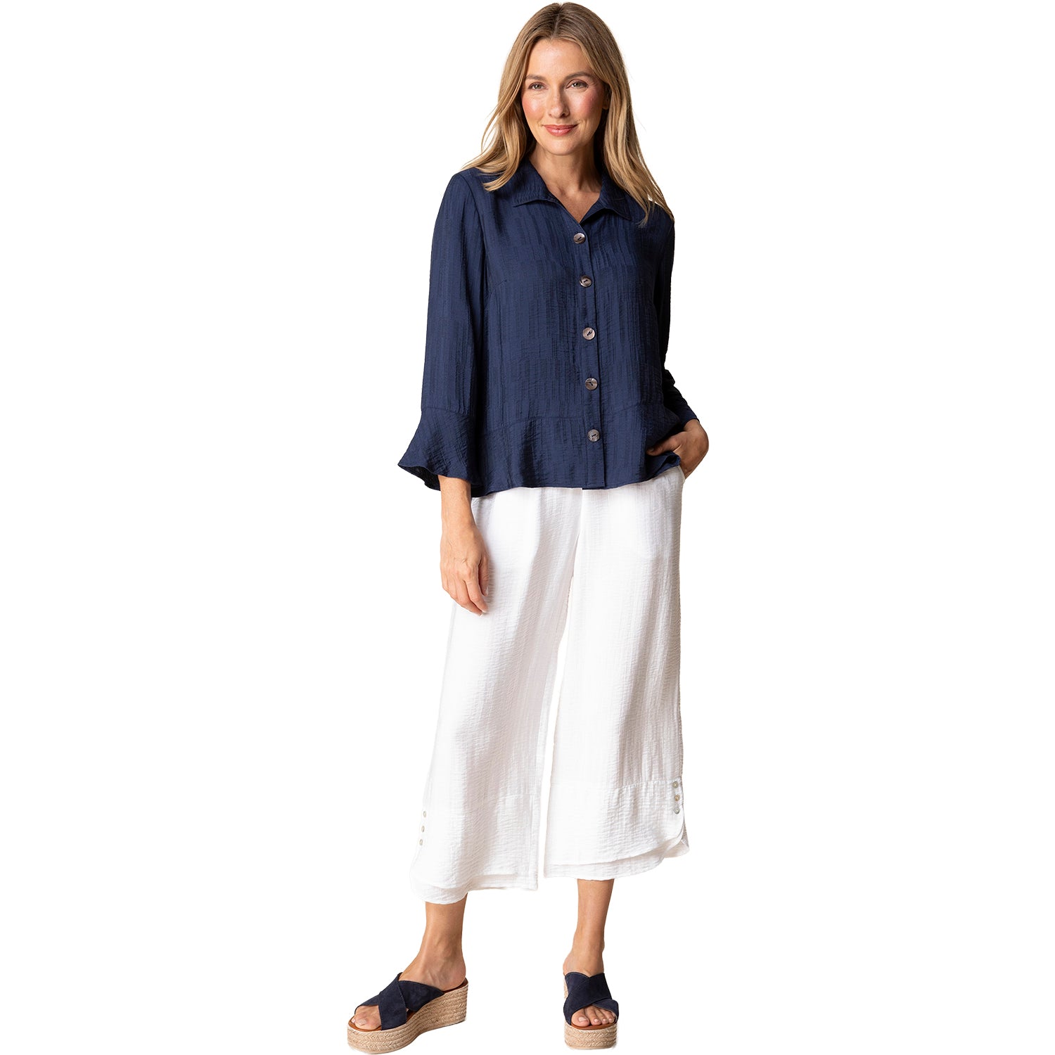 Womens Habitat Habitat Jacquard Flounce Shirt Women's Long-Sleeve Top Navy Navy