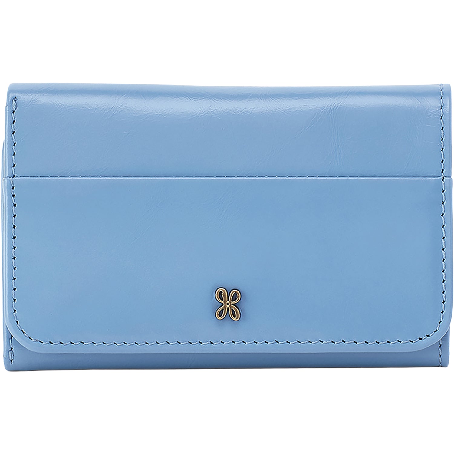 Womens Hobo Hobo Jill Trifold Wallet Faded Denim Polished Leather Faded Denim Polished Leather