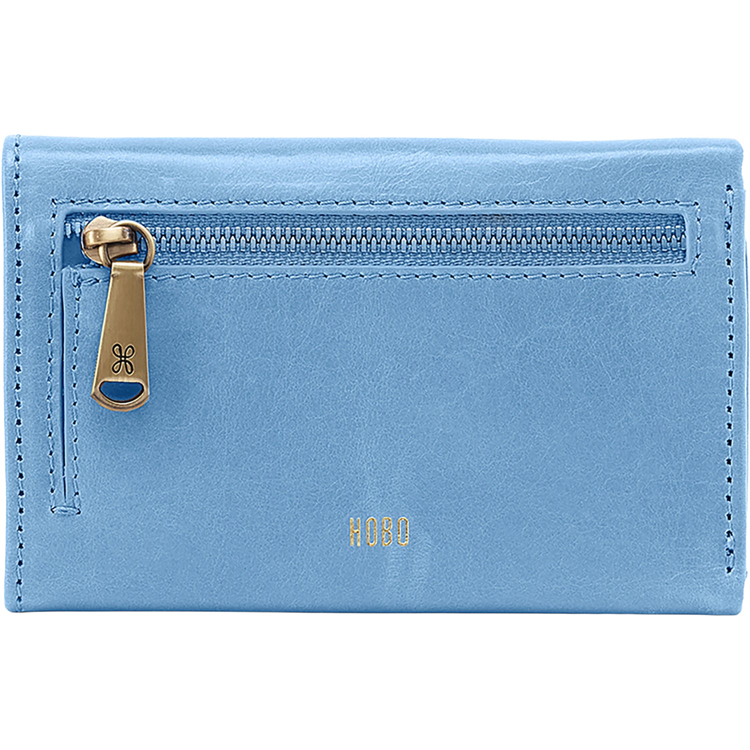 Womens Hobo Hobo Jill Trifold Wallet Faded Denim Polished Leather Faded Denim Polished Leather