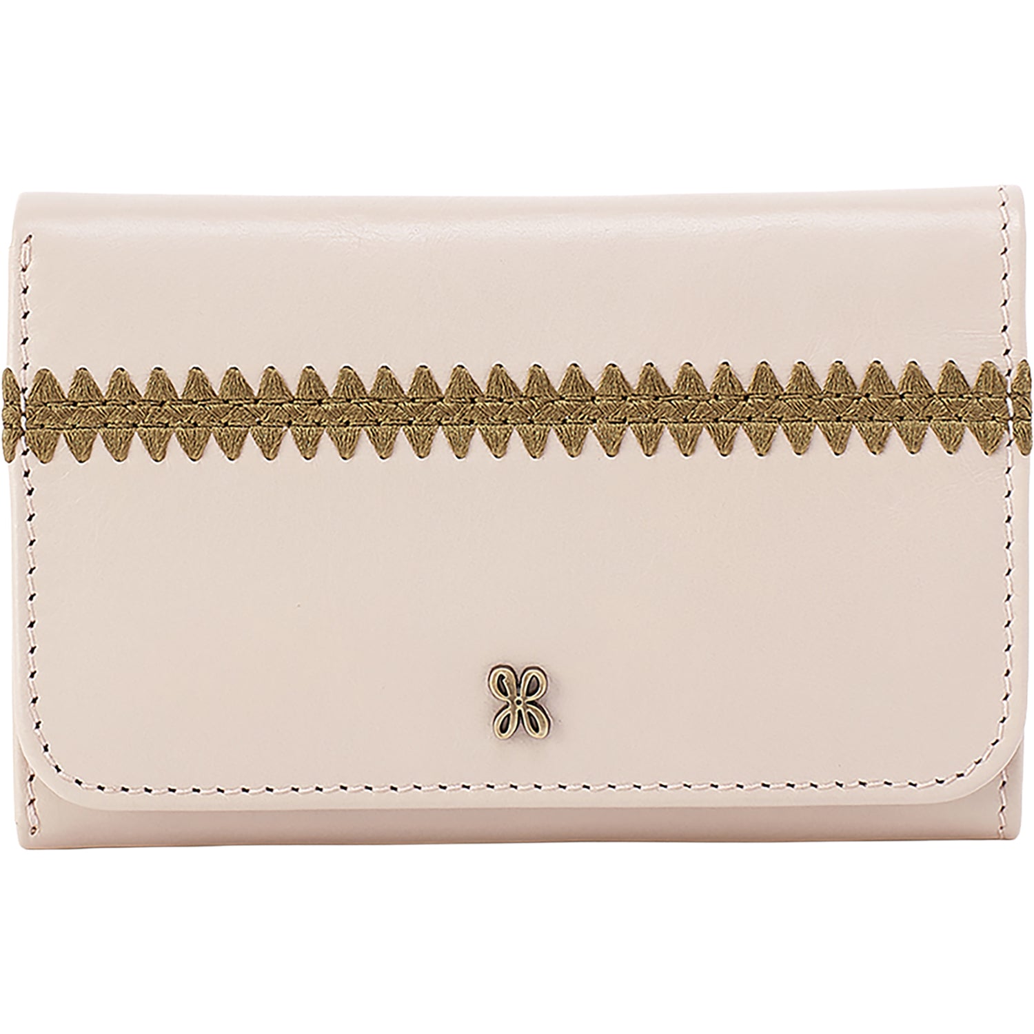 Womens Hobo Hobo Jill Trifold Wallet Pale Flax Polished Leather Pale Flax Polished Leather