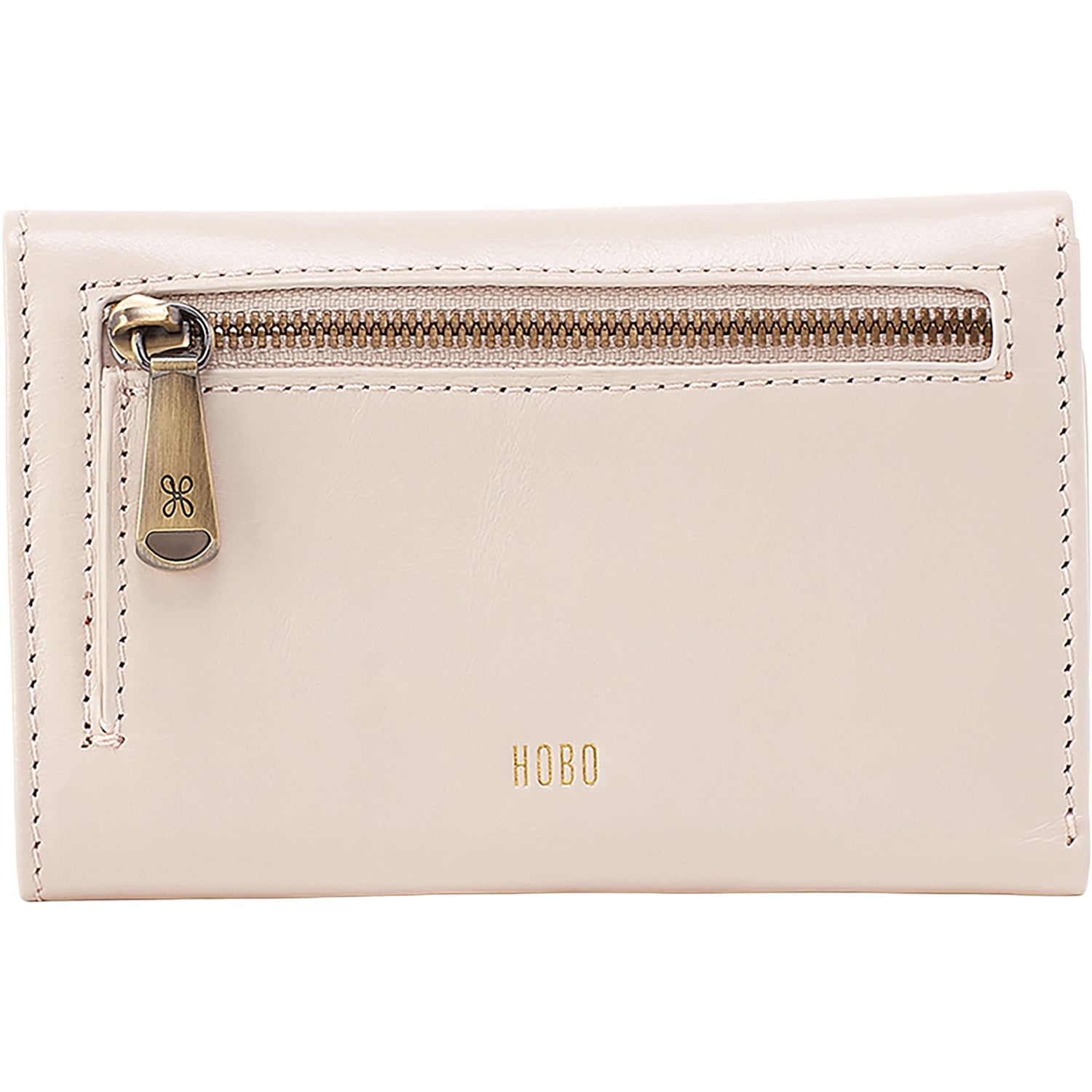 Womens Hobo Hobo Jill Trifold Wallet Pale Flax Polished Leather Pale Flax Polished Leather