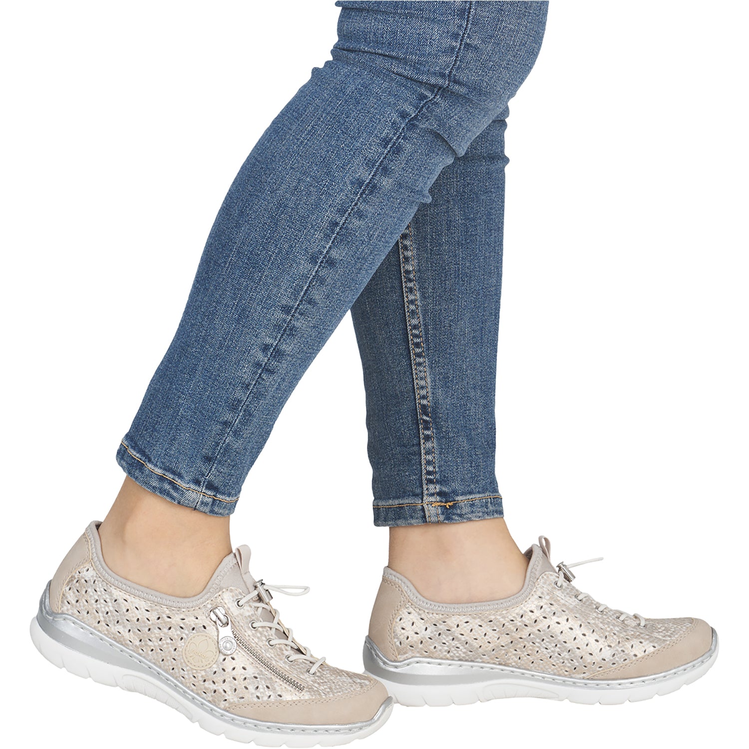 Womens Rieker Rieker L3252-92 Nikita 52 Women's Casual Slip-Ons Ginger/Off White-Gold/PerfCloud Morelia/Reptile20/Scuba Ginger/Off White-Gold/PerfCloud Morelia/Reptile20/Scuba