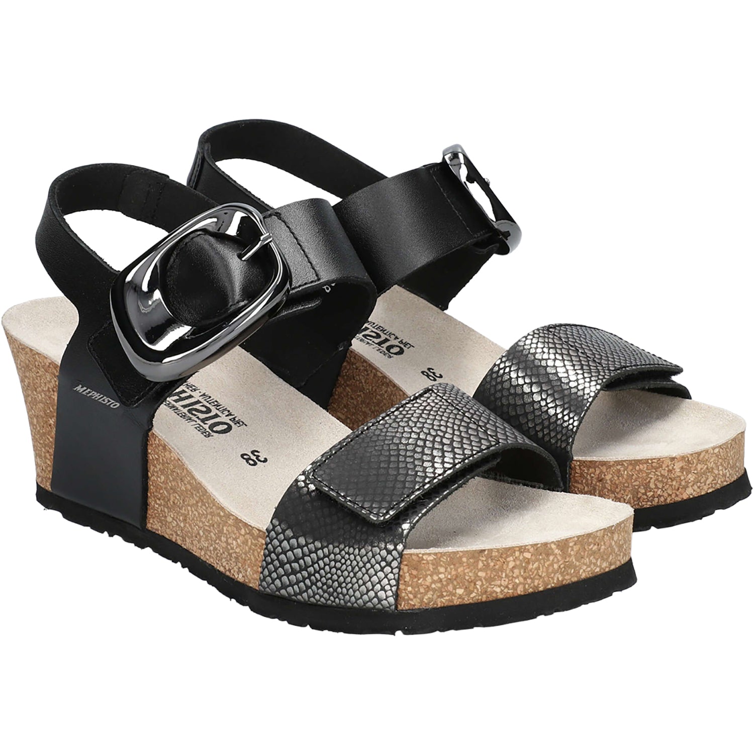 Womens Mephisto Mephisto Leandre Women's Wedge Sandals Grey Havana Grey Havana
