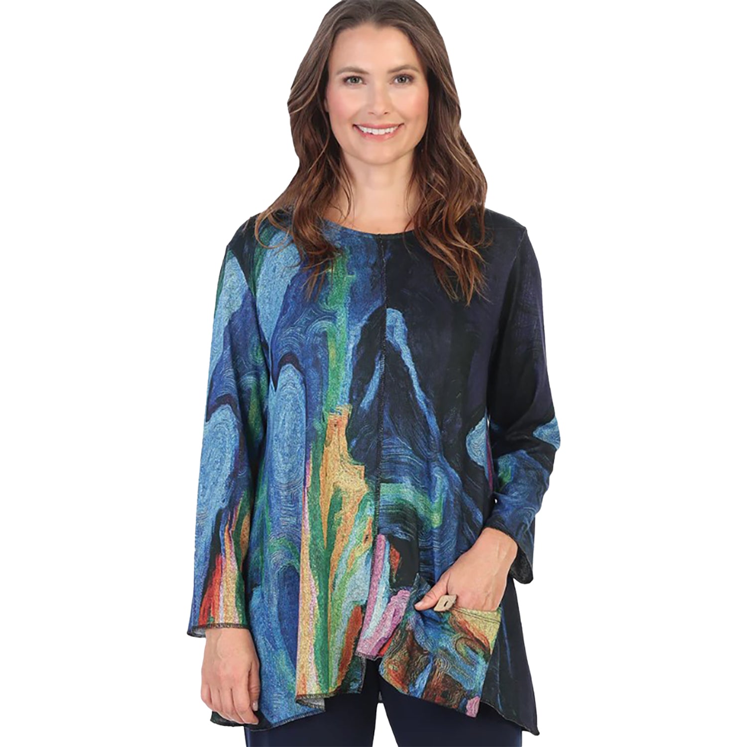 Womens Jess & jane Jess & Jane Long-Sleeve Pocket Tunic Women's Tops Long Sleeve Layla Multi Layla Multi