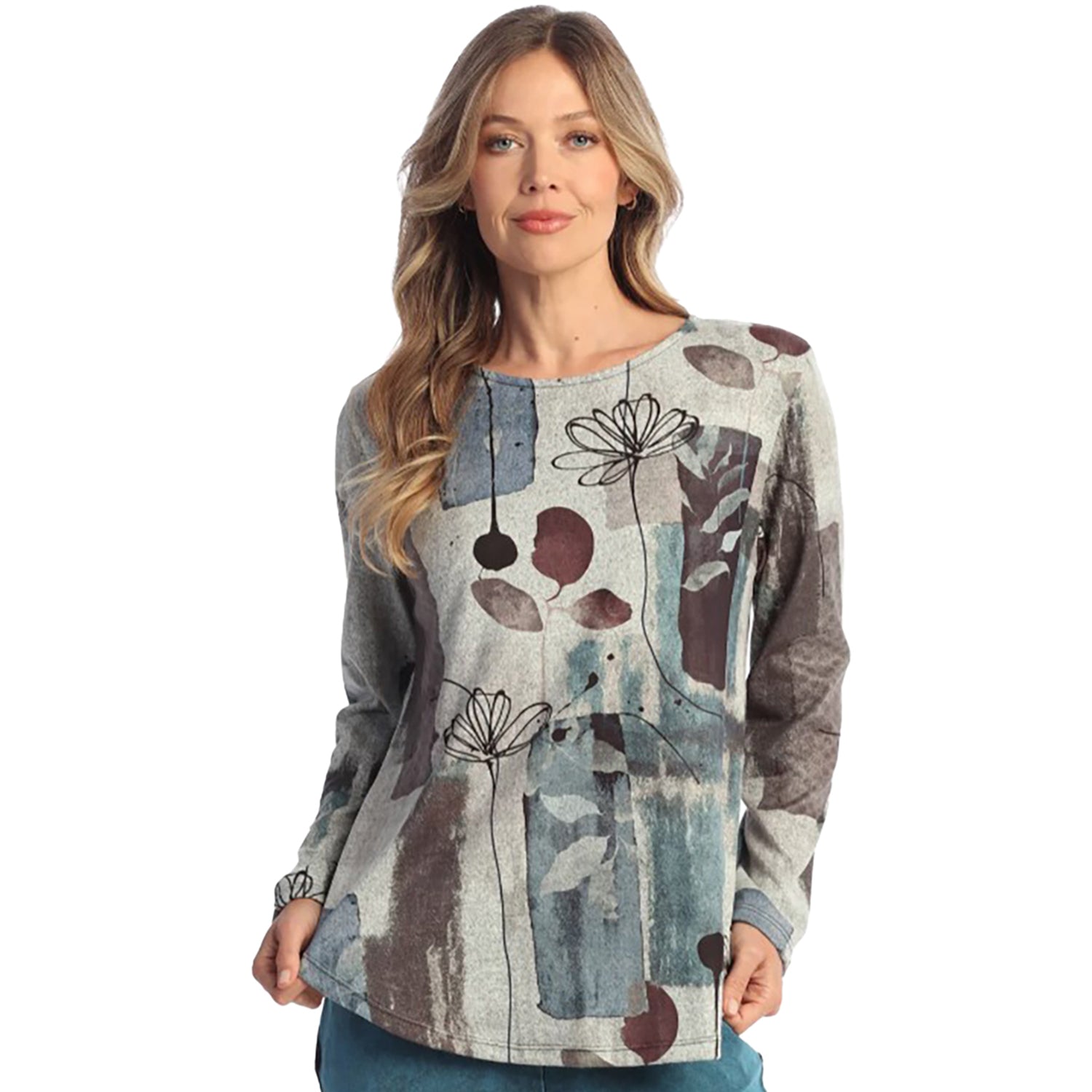 Womens Jess & jane Jess & Jane Long-Sleeve Crew Neck Women's Tops Long Sleeve Grey Multi/Orelia Blue Grey Multi/Orelia Blue