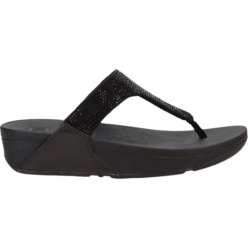 Women's Fit Flop Lulu Crystal Embellished Toe Post All Black Synthetic